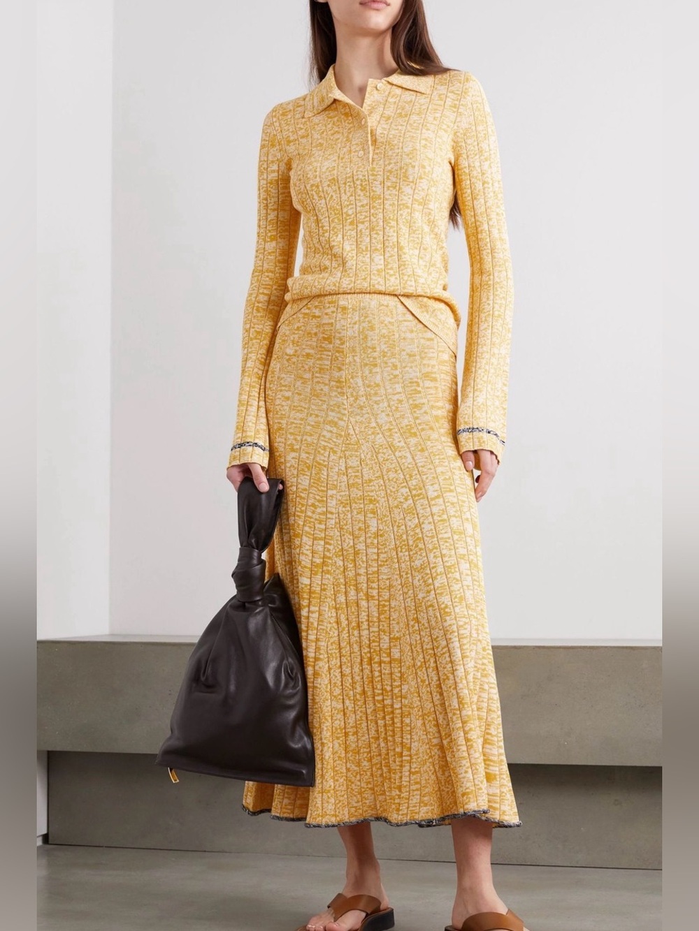 NWOT JOSEPH S/S 2020 Runway Yellow Ribbed Knit Polo Maxi Skirt Set Size Medium